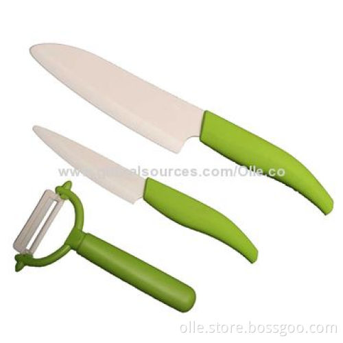 Colorful Handle Ceramic Knife Set with Peeler